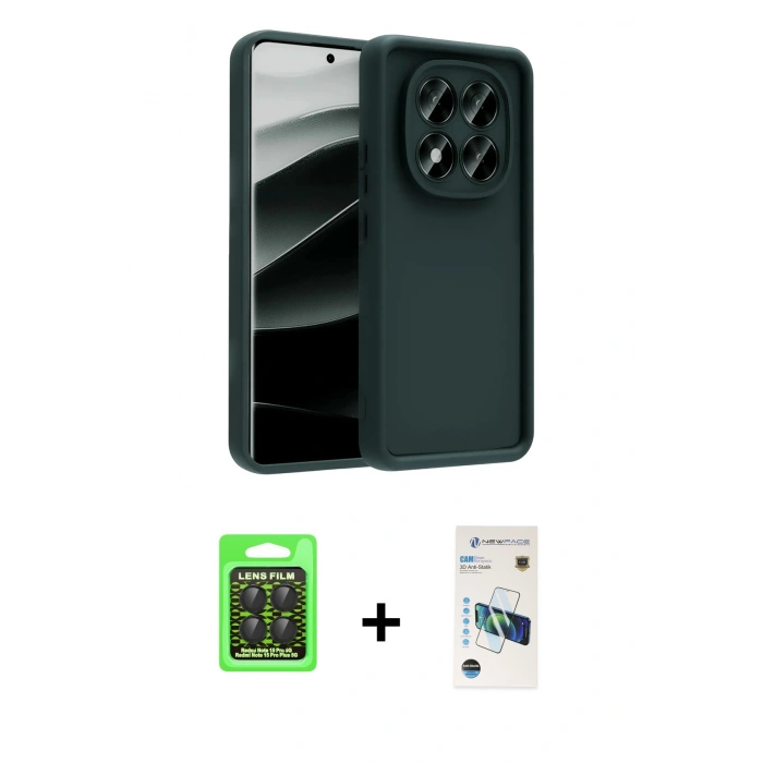 MARSİLYAN™- Redmi Note 15 Pro 5G Kılıf Yankı Yansıma Özel Seri - Siyah 3D Antistatik Cam Ekran Koruyucu + Raze Metal Kamera Lens - SH