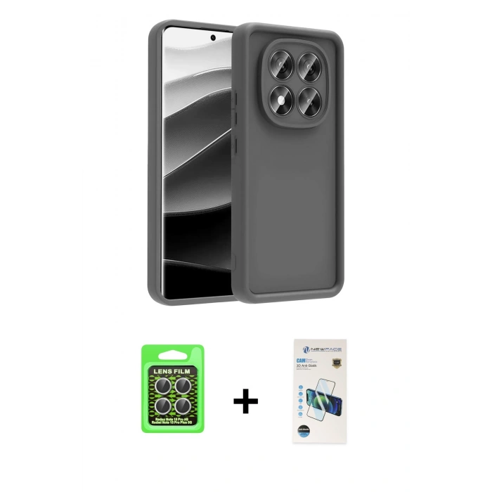 MARSİLYAN™- Redmi Note 15 Pro 5G Kılıf Yankı Yansıma Özel Seri - Siyah 3D Antistatik Cam Ekran Koruyucu + Raze Metal Kamera Lens - GS