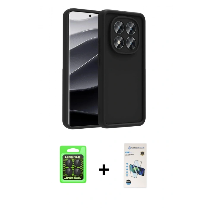 MARSİLYAN™- Redmi Note 15 Pro 5G Kılıf Yankı Yansıma Özel Seri - Siyah 3D Antistatik Cam Ekran Koruyucu + Raze Metal Kamera Lens - SH