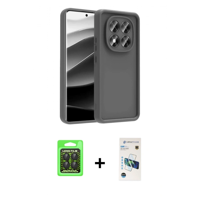 MARSİLYAN™- Redmi Note 15 Pro 5G Kılıf Yankı Yansıma Özel Seri - Siyah 3D Antistatik Cam Ekran Koruyucu + Raze Metal Kamera Lens - SH