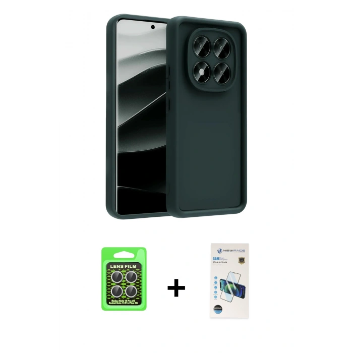 MARSİLYAN™- Redmi Note 15 Pro 5G Kılıf Yankı Yansıma Özel Seri - Siyah 3D Antistatik Cam Ekran Koruyucu + Raze Metal Kamera Lens - GS