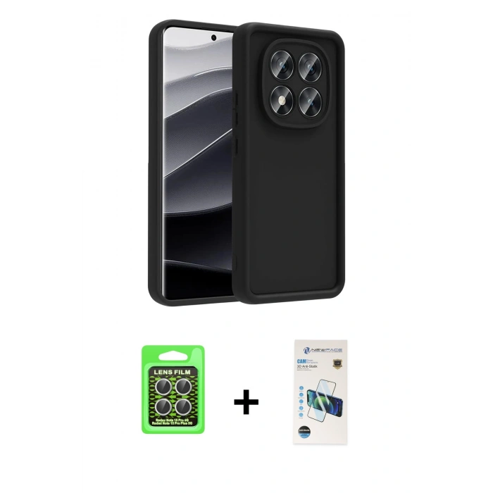 MARSİLYAN™- Redmi Note 15 Pro 5G Kılıf Yankı Yansıma Özel Seri - Siyah 3D Antistatik Cam Ekran Koruyucu + Raze Metal Kamera Lens - GS