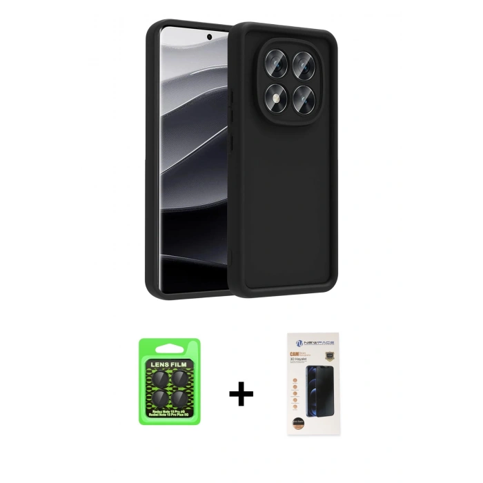 MARSİLYAN™- Redmi Note 15 Pro 5G Kılıf Yankı Yansıma Özel Seri - Siyah 3D Antistatik Hayalet Cam Ekran Koruyucu + Raze Metal Kamera Lens - SH