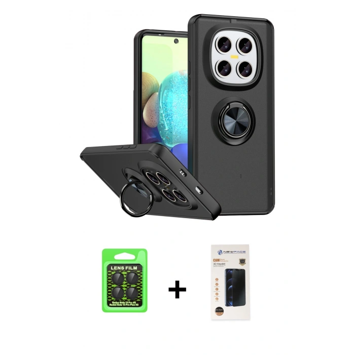 MARSİLYAN™- Redmi Note 15 Pro 5G Kılıf Yörünge Çizgi - Siyah 3D Antistatik Hayalet Cam Ekran Koruyucu + Raze Metal Kamera Lens - SH
