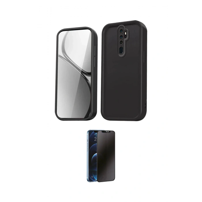 MARSİLYAN™- Redmi Note 8 Pro Kılıf Yankı Yansıma Özel Seri - Siyah 3D Antistatik Hayalet Cam Ekran Koruyucu