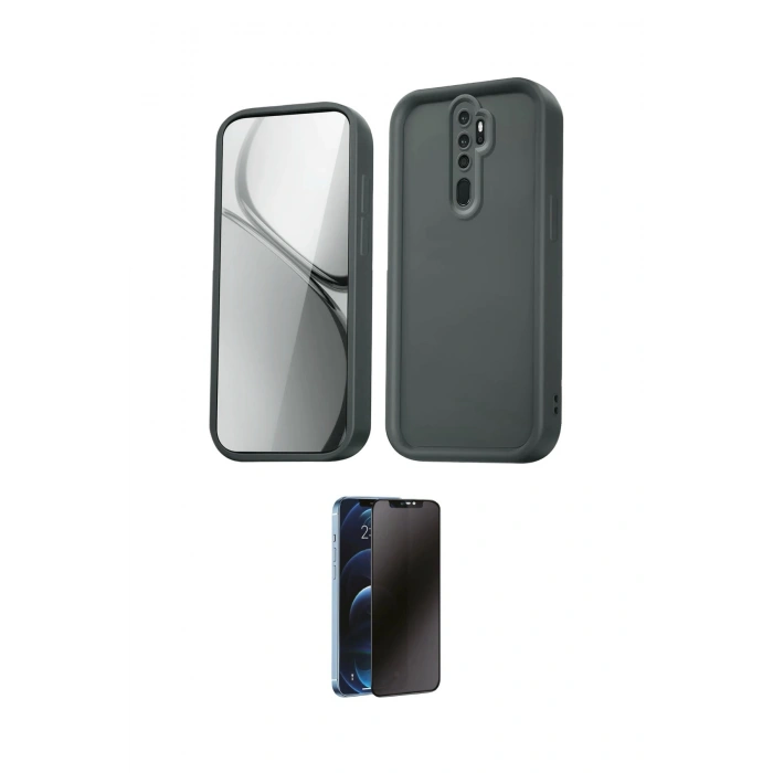 MARSİLYAN™- Redmi Note 8 Pro Kılıf Yankı Yansıma Özel Seri - Siyah 3D Antistatik Hayalet Cam Ekran Koruyucu