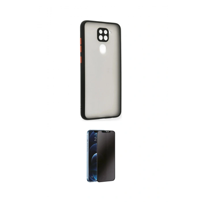 MARSİLYAN™- Redmi Note 9 Kılıf Ahenk Çizgi Serisi - Siyah 3D Antistatik Hayalet Cam Ekran Koruyucu