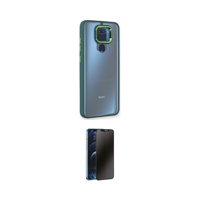 MARSİLYAN™- Redmi Note 9 Kılıf Eksen Doku Prime - Siyah 3D Antistatik Hayalet Cam Ekran Koruyucu