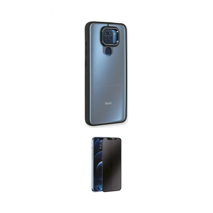 MARSİLYAN™- Redmi Note 9 Kılıf Eksen Doku Prime - Siyah 3D Antistatik Hayalet Cam Ekran Koruyucu