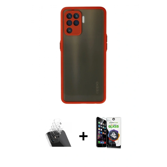 MARSİLYAN™- Reno 5 Lite Kılıf Ahenk Çizgi Serisi - Şeffaf Temperli Cam Ekran Koruyucu + Kamera Lens Koruma Cam - SF
