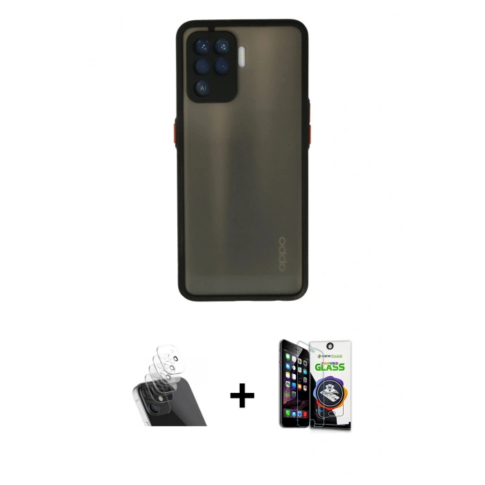 MARSİLYAN™- Reno 5 Lite Kılıf Ahenk Çizgi Serisi - Şeffaf Temperli Cam Ekran Koruyucu + Kamera Lens Koruma Cam - SF