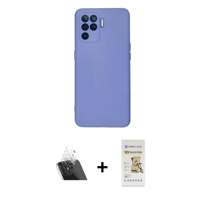 MARSİLYAN™- Reno 5 Lite Kılıf Ahenk Serisi - Siyah Mat Seramik Nano Ekran Koruyucu + Kamera Lens Koruma Cam - SF