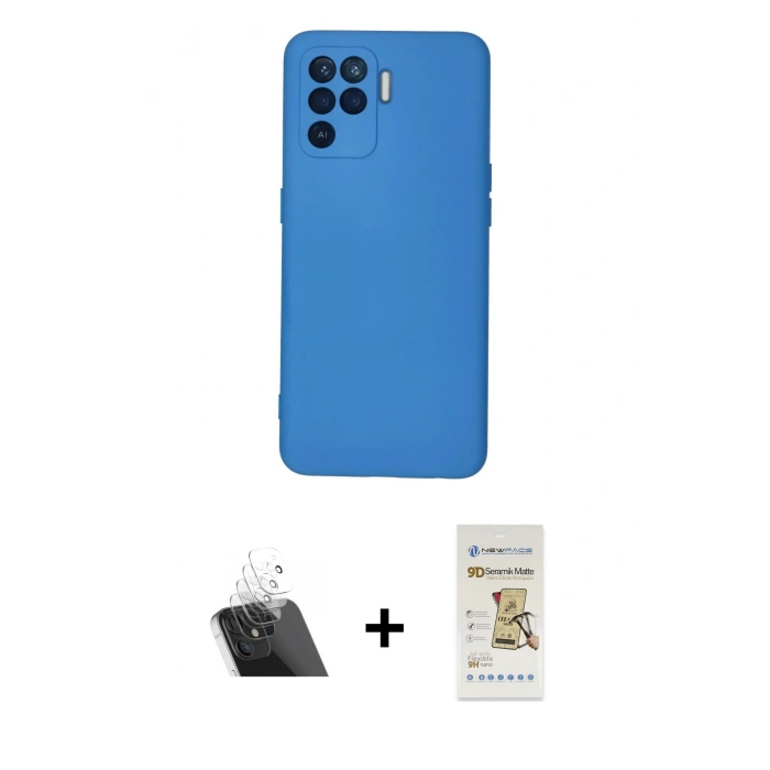 MARSİLYAN™- Reno 5 Lite Kılıf Ahenk Serisi - Siyah Mat Seramik Nano Ekran Koruyucu + Kamera Lens Koruma Cam - SF
