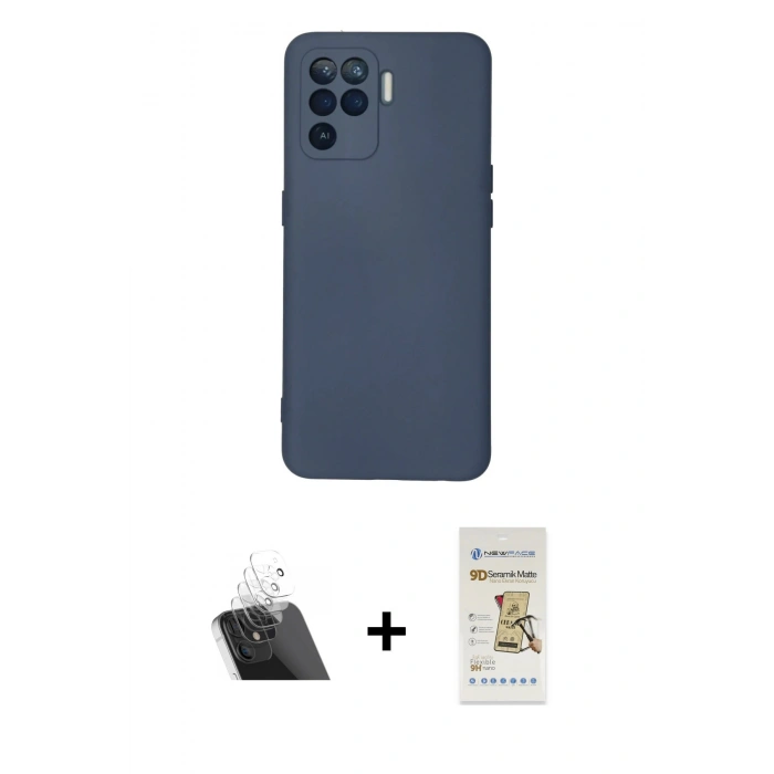 MARSİLYAN™- Reno 5 Lite Kılıf Ahenk Serisi - Siyah Mat Seramik Nano Ekran Koruyucu + Kamera Lens Koruma Cam - SF