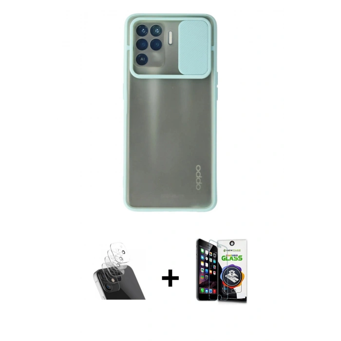 MARSİLYAN™- Reno 5 Lite Kılıf Vadi Çizgi - Şeffaf Temperli Cam Ekran Koruyucu + Kamera Lens Koruma Cam - SF