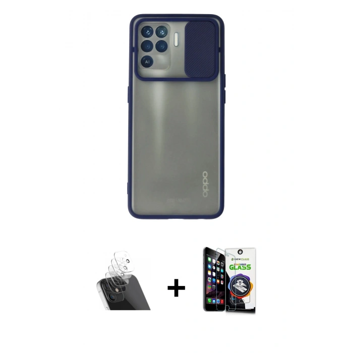 MARSİLYAN™- Reno 5 Lite Kılıf Vadi Çizgi - Şeffaf Temperli Cam Ekran Koruyucu + Kamera Lens Koruma Cam - SF