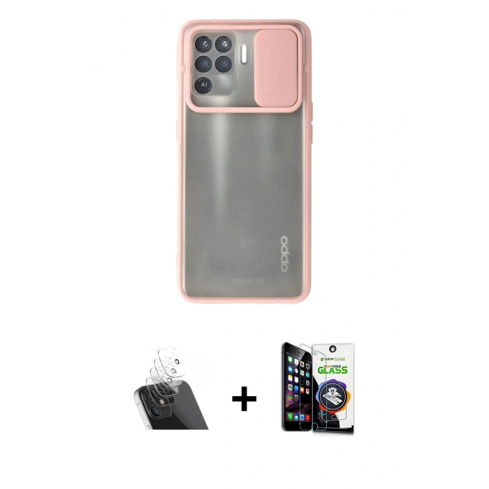 MARSİLYAN™- Reno 5 Lite Kılıf Vadi Çizgi - Şeffaf Temperli Cam Ekran Koruyucu + Kamera Lens Koruma Cam - SF