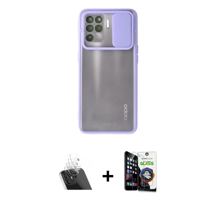 MARSİLYAN™- Reno 5 Lite Kılıf Vadi Çizgi - Şeffaf Temperli Cam Ekran Koruyucu + Kamera Lens Koruma Cam - SF