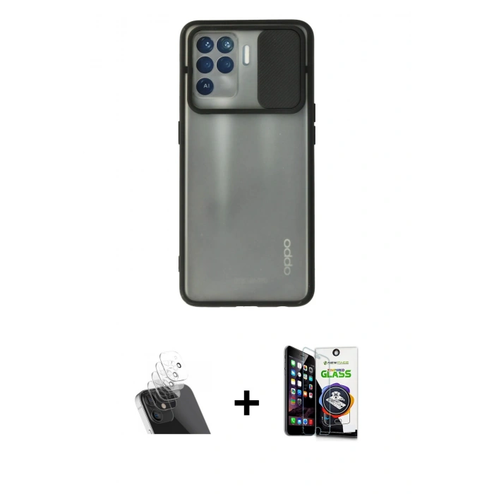 MARSİLYAN™- Reno 5 Lite Kılıf Vadi Çizgi - Şeffaf Temperli Cam Ekran Koruyucu + Kamera Lens Koruma Cam - SF