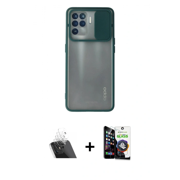 MARSİLYAN™- Reno 5 Lite Kılıf Vadi Çizgi - Şeffaf Temperli Cam Ekran Koruyucu + Kamera Lens Koruma Cam - SF