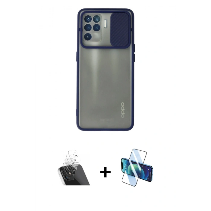 MARSİLYAN™- Reno 5 Lite Kılıf Vadi Çizgi - Siyah 3D Antistatik Cam Ekran Koruyucu + Kamera Lens Koruma Cam - SF