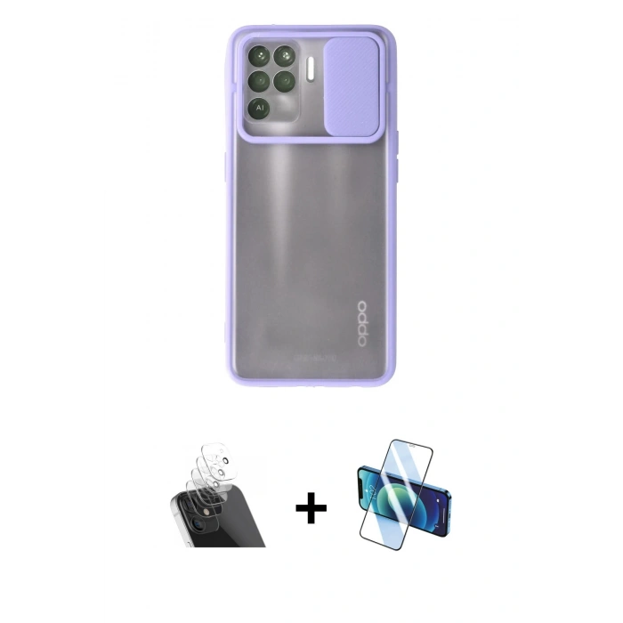 MARSİLYAN™- Reno 5 Lite Kılıf Vadi Çizgi - Siyah 3D Antistatik Cam Ekran Koruyucu + Kamera Lens Koruma Cam - SF