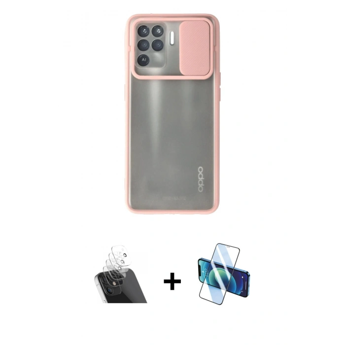 MARSİLYAN™- Reno 5 Lite Kılıf Vadi Çizgi - Siyah 3D Antistatik Cam Ekran Koruyucu + Kamera Lens Koruma Cam - SF