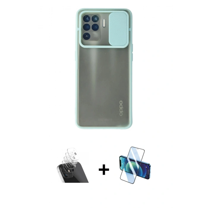 MARSİLYAN™- Reno 5 Lite Kılıf Vadi Çizgi - Siyah 3D Antistatik Cam Ekran Koruyucu + Kamera Lens Koruma Cam - SF