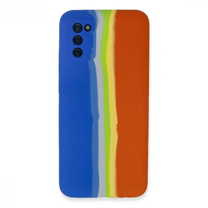 MARSİLYAN™- Samsung Galaxy A03s Kılıf Ebruli Lansman Silikon - Mavi-turuncu