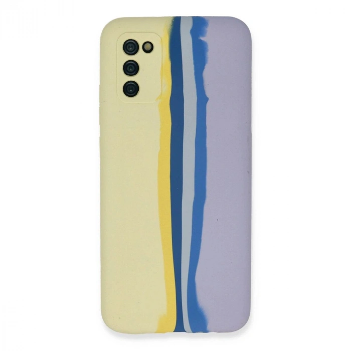 MARSİLYAN™- Samsung Galaxy A03s Kılıf Ebruli Lansman Silikon - Sarı-lila