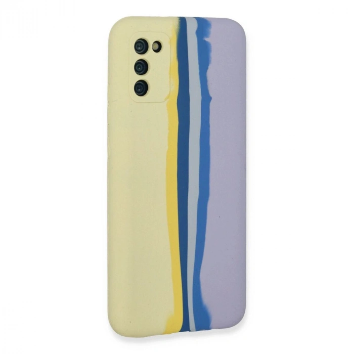 MARSİLYAN™- Samsung Galaxy A03s Kılıf Ebruli Lansman Silikon - Sarı-lila