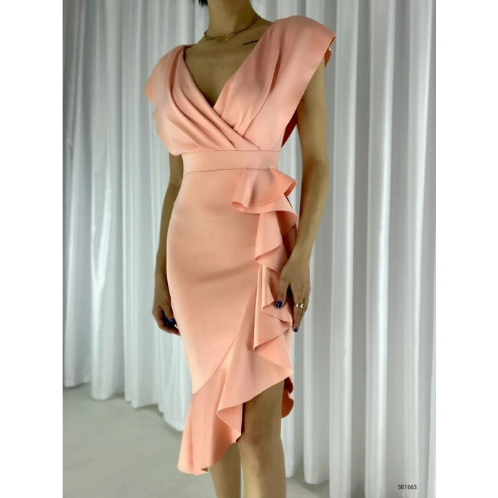 MARSiLYAN- Scuba Kumaş Önü Fırfırlı Midi Boy Elbise