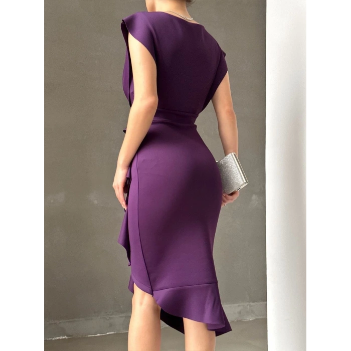 MARSiLYAN- Scuba Kumaş Önü Fırfırlı Midi Boy Elbise