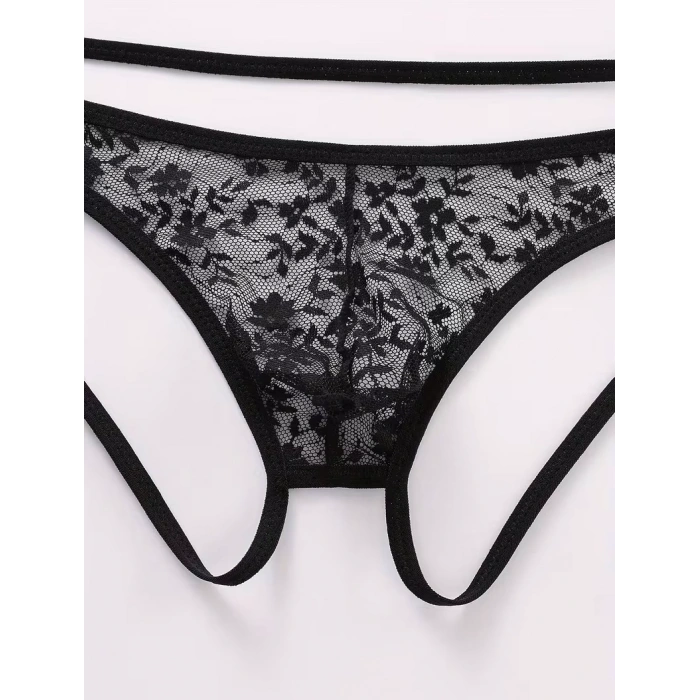 MARSiLYAN-  Seksi Dantelli Arkası Açık Seksi Siyah Erkek Külot TG274626