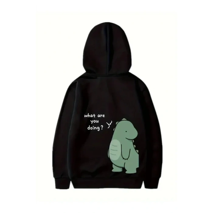 MARSiLYAN- Sevgililer Günü Baskılı Oversize Kapüşonlu Sweatshirt Hoodie - Siyah