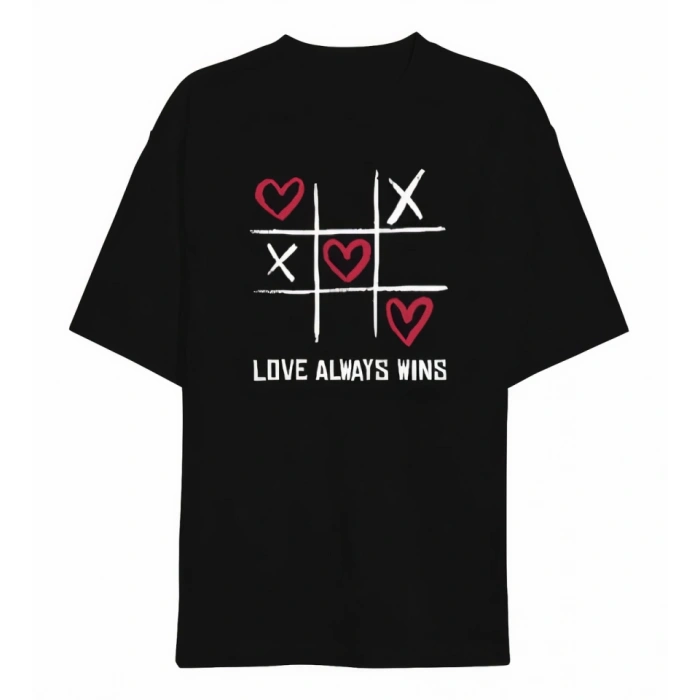 MARSiLYAN- Sevgililer Günü İçin Özel Tasarım Love Always Wıns Baskılı T-shirt - Siyah