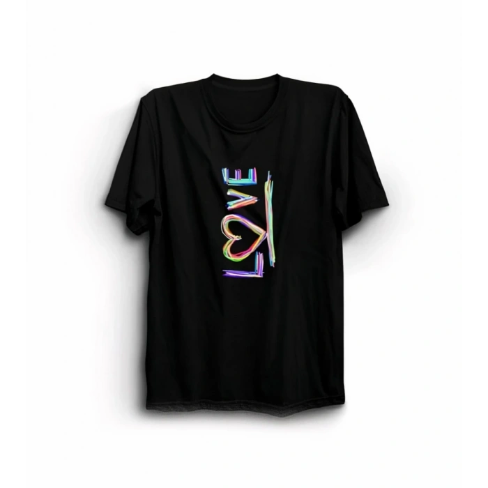 MARSiLYAN- Sevgililer Günü İçin Özel Tasarım Love Baskılı T-shirt - Siyah