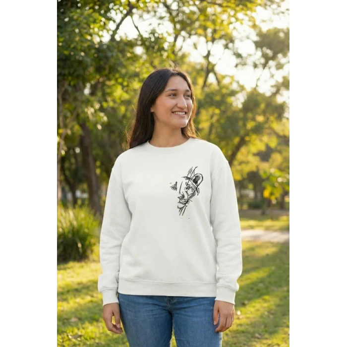 MARSiLYAN- Sevgililer Günü Özel Bisiklet Yaka Baskılı Oversize Sweatshirt - Beyaz