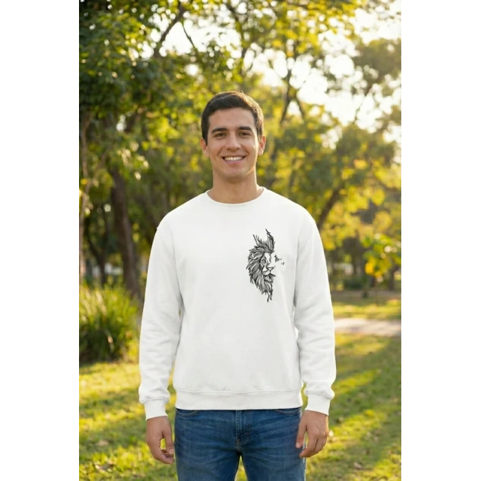 MARSiLYAN- Sevgililer Günü Özel Bisiklet Yaka Baskılı Oversize Sweatshirt - Beyaz