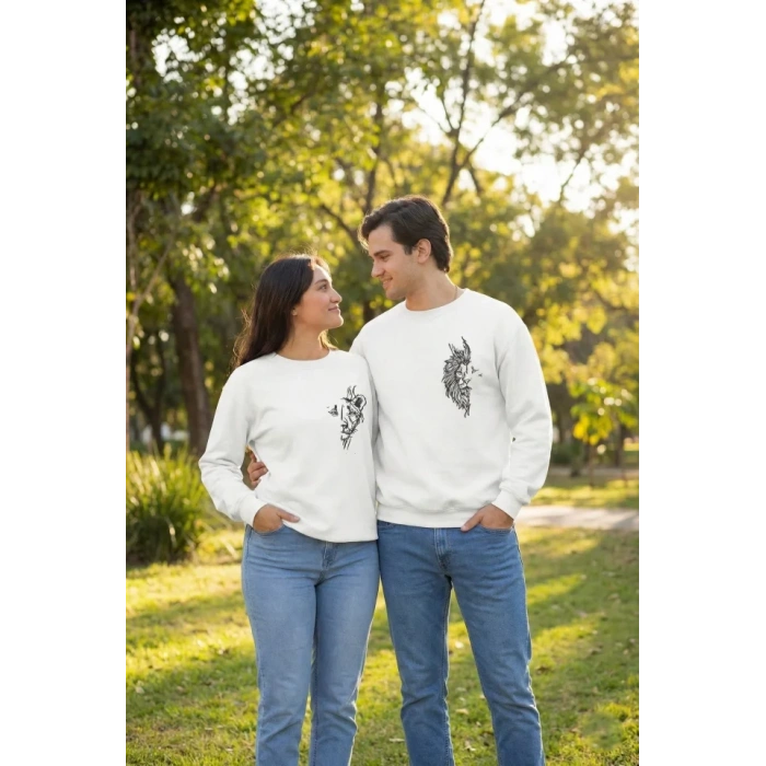 MARSiLYAN- Sevgililer Günü Özel Bisiklet Yaka Baskılı Oversize Sweatshirt - Beyaz