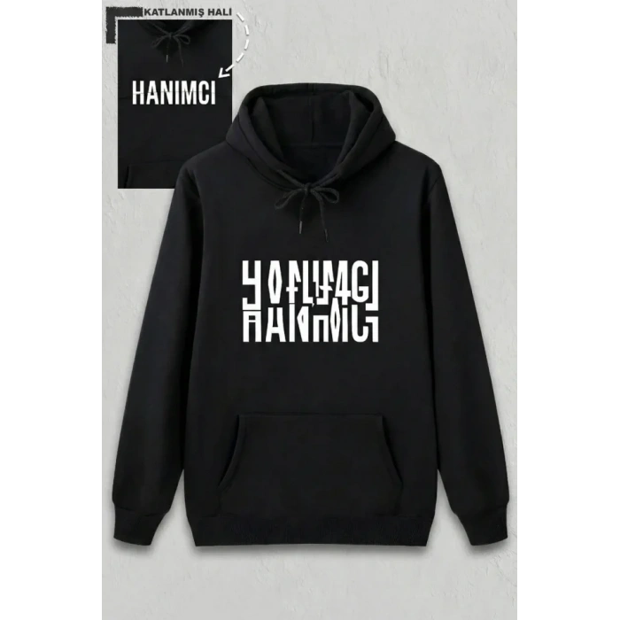 MARSiLYAN- Sevgililer Günü Özel Kapüşonlu Hanımcı Baskılı Oversize Sweatshirt - Siyah