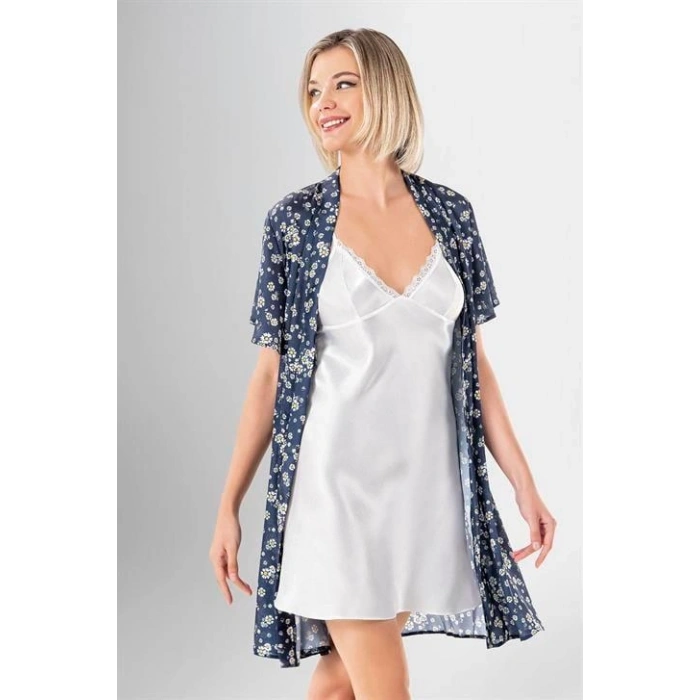 MARSiLYAN- Şık Desenli Saten 2li Kısa Sabahlık Takımı