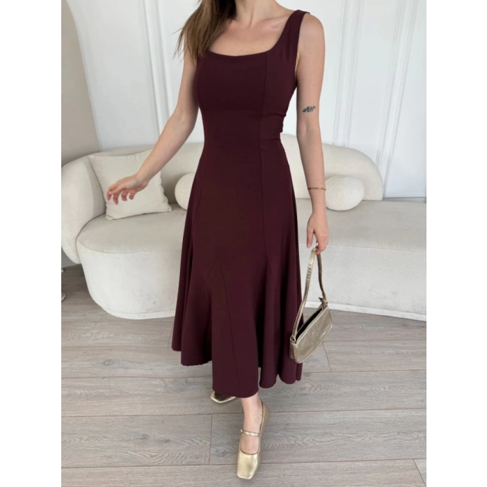 MARSiLYAN- Sırt Dekolteli Kolsuz Uzun Elbise - Mürdüm