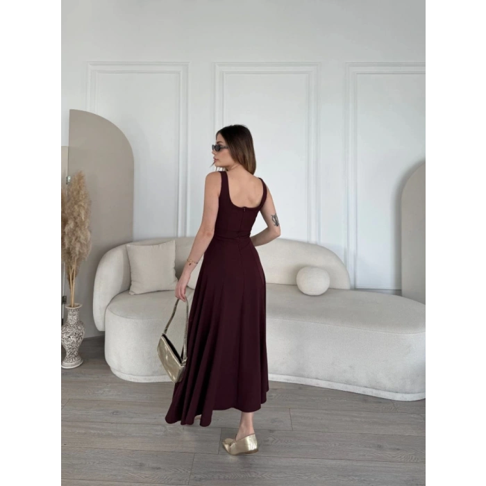 MARSiLYAN- Sırt Dekolteli Kolsuz Uzun Elbise - Mürdüm