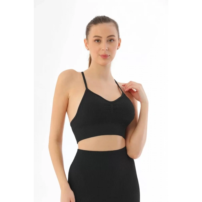 MARSiLYAN- Siyah  3921 Soft Seamless Ripli Tayt Yoga Takımı