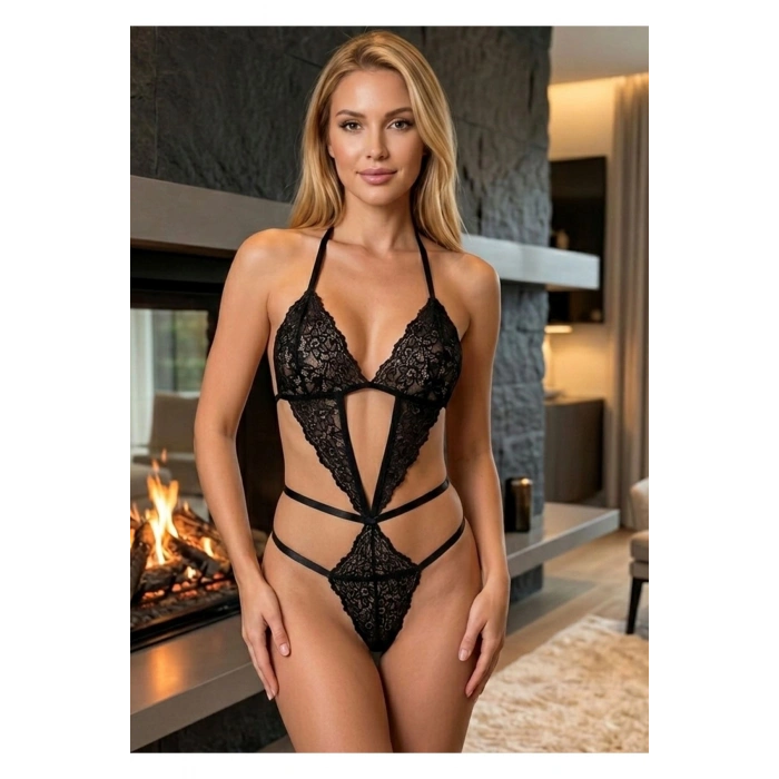 MARSİLYAN- Siyah Dantel Bodysuit - 919