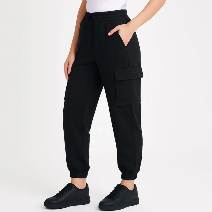 MARSiLYAN- Siyah Jogger Eşofman Altı Rahat Kalıp, Kargo Cepli,  Lastikli Paça, Günlük Spor Pantolon - Siyah