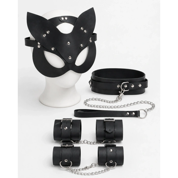 MARSiLYAN- Siyah Maske Tasma Kelepçe Harness 4lü Set Premium Konsept Aksesuar