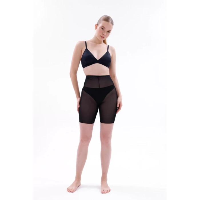 MARSiLYAN- Siyah Mı Emay 2705 Lazer Tül Toparlayıcı Paçalı Boxer Hayalet Korse