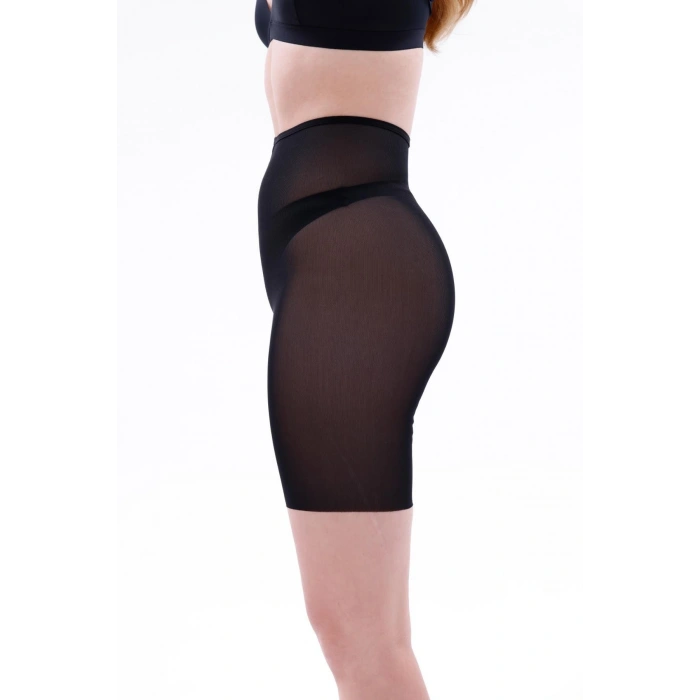 MARSiLYAN-  Siyah MI EMAY 2705 Lazer Tül Toparlayıcı Paçalı Boxer Hayalet Korse